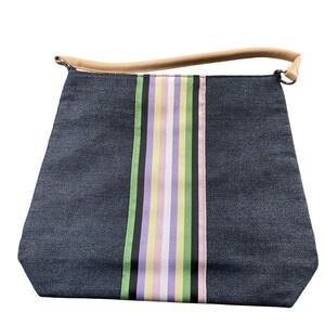 Victoria's Secret Denim Shoulder Bag Pastel Stripe‎ Accent Purse Y2K